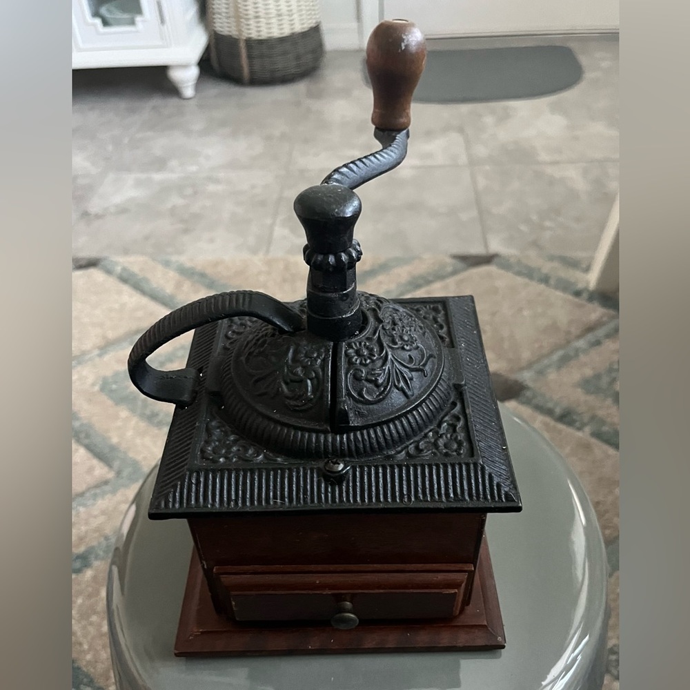 Vintage wood and metal coffee grinder